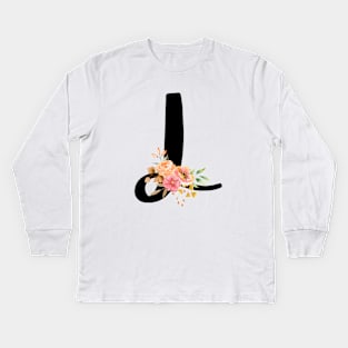 Letter L With Watercolor Floral Wreath Kids Long Sleeve T-Shirt